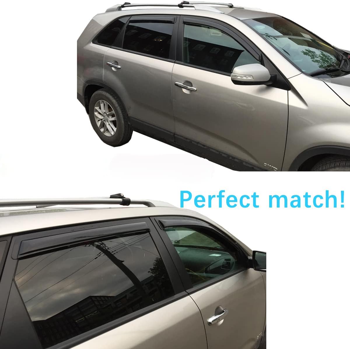 Lightronic Extra Durable Outside-Mount Auto Vent Window Visor, Fits 2011-2015 Kia Sorento, UV Protection Rain Guard, Original Wind Deflector, No-Drill Easy Install, Dark Smoke, 4-Pcs