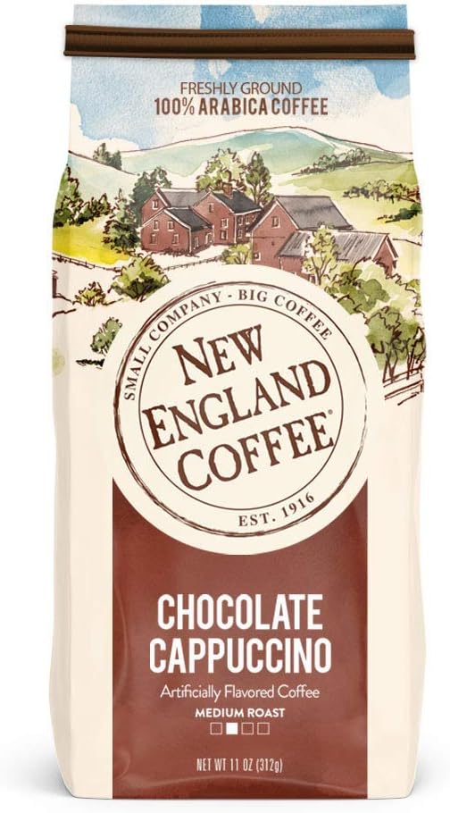 New England Coffee Chocolate Cappuccino Medium Roast Ground Coffee, 11oz Bag (Pack of 3)