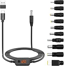 PD to DC Adapter Cable, Type C Connection Cable Adapter with Switch, 5V 9V 12V 15V 20V Adjustable Voltage, Power Cable with 10 DC Converter Heads for Router/USB Hub/Laptop (1.2 Metres)