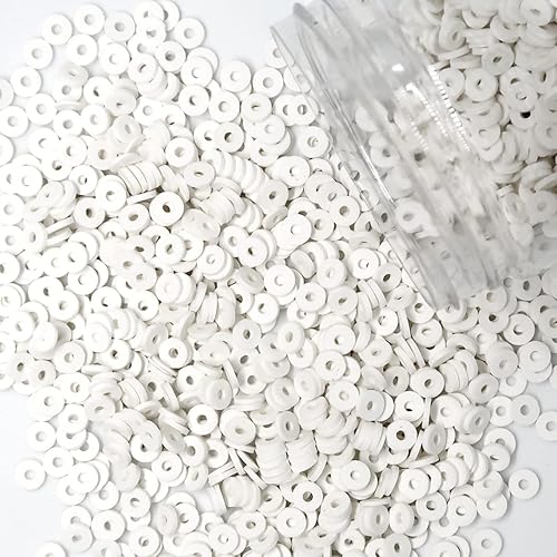 4000 cuentas de arcilla blanca de 0.236in para hacer joyas, pulseras, collares, aretes, cuentas de pulsera blancas, cuentas Heishi, cuentas de