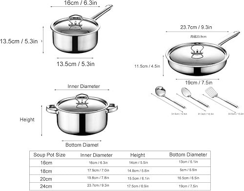 Miniatura 6 de Topyond Juego de utensilios de cocina de acero inoxidable, ollas y sartenes de cocina con olla de sopa, sartén para saltear y tapas para cocinar en