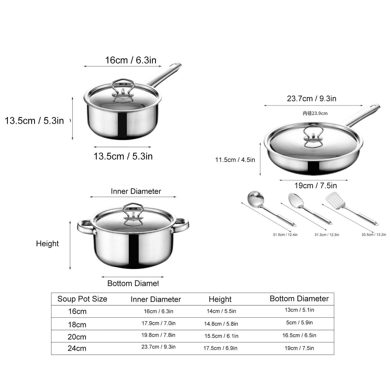 Acouto Juego de Utensilios de Cocina de Acero Inoxidable, Ollas y Sartenes Pequeñas para Cocinar con Asas a Prueba de Calor, Apto para Horno de Inducción para Freír, Hervir y Guisar