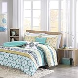 ID & DH Comforter Sets for Teen Girls Full Queen Twin Bedding Kids Aqua Teal Blue Yellow Perfect for Home or Dorm Rooms; Bundle Includes Exclusive Sleep Mask from Designer Home (Full/Queen)