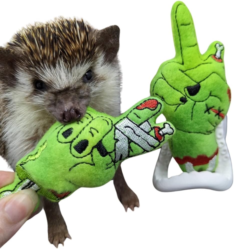 Zombie Hands Duo Set Chibi Kawaii Mint Stuffed Fleece Hedgehog Rat Guinea Pig Degus Chinchilla Enrichment Toy Small Animal Photo Prop Cage Buddy Mint Stick Alternative