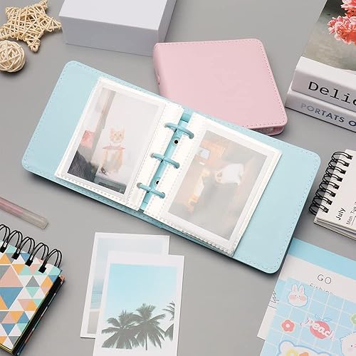 Vista 17 de Mini álbum de fotos, soporte para tarjetas fotográficas rosas, tarjetas fotográficas Kpop de piel sintética de 3 anillos, álbum de películas