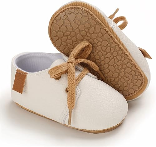 Zapatos de piel sintética para bebés, niños y niñas, suela de goma suave, con cordones, zapatos Oxford para cuna para niños pequeños que caminan