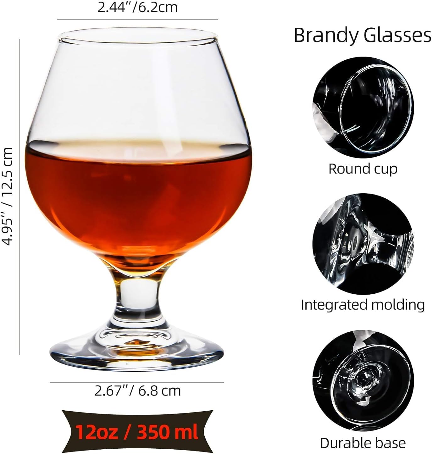 Crystal Brandy Snifters Glass Set (12 oz) Stemmed Cognac Glasses – Ideal Tasting Glasses for Bourbon, Scotch, or Beer (Set of 5)
