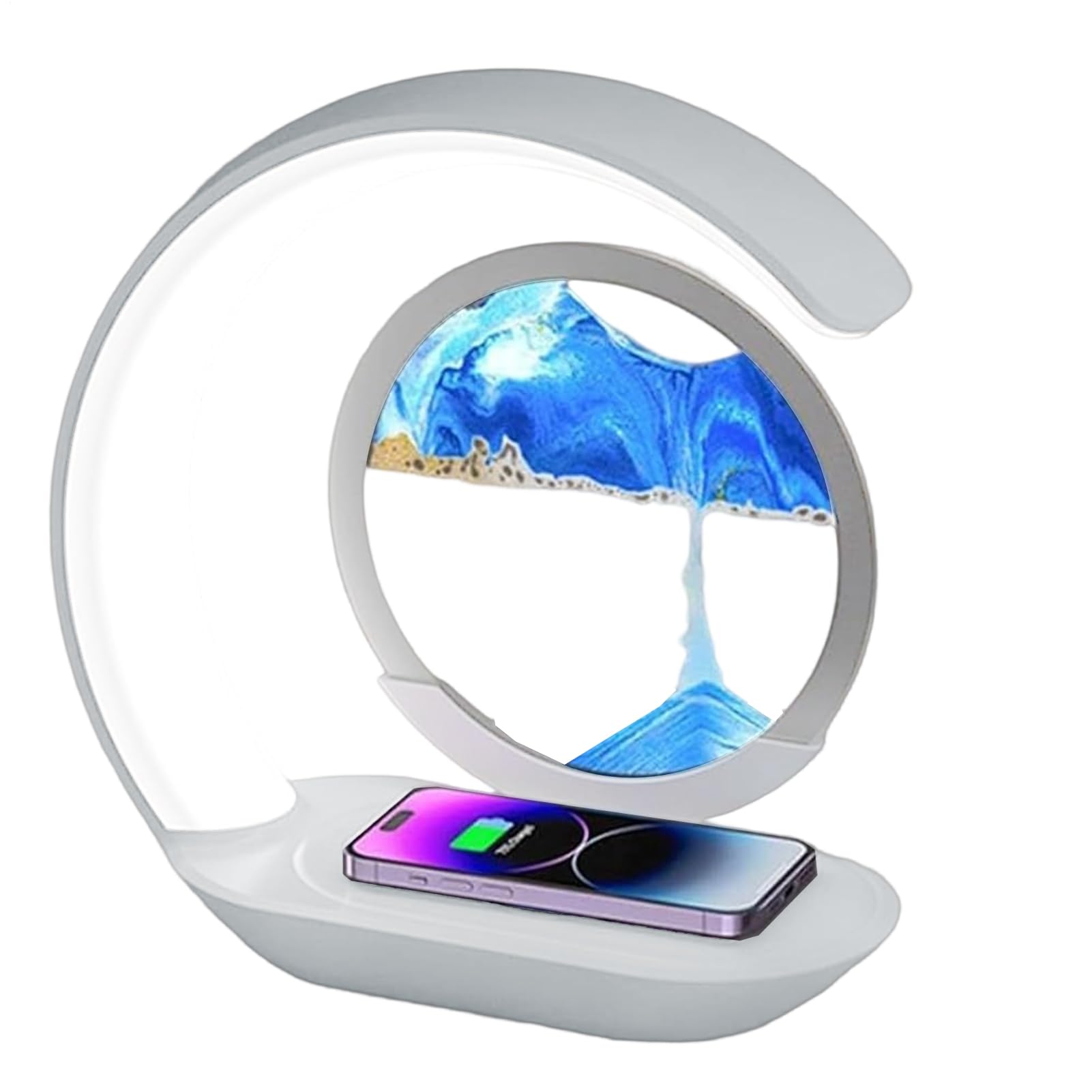 Wireless Charging - Moving Sand Lamp Decor | Wireless Charger Stand - for Bedroom Table Night Bathroom Home Sensory Meditation Office