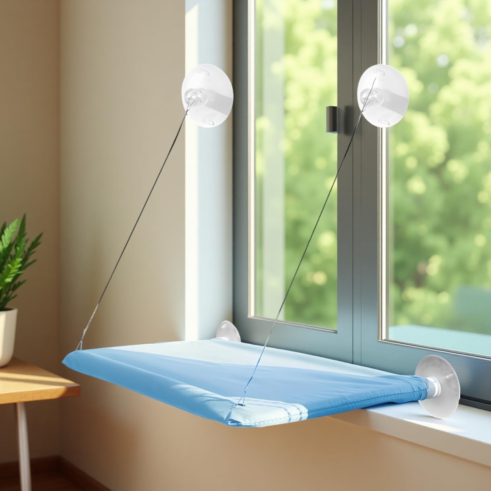 Perchoir de fenêtre pour Chat avec ventouses puissantes et Support en Fil métallique, 55 x 32 cm, Tissu Oxford, hamac pour Chats d’intérieur, Gain de Place, Installation Facile, Bleu
