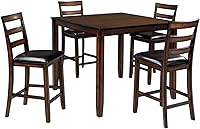 Signature Design by Ashley Coviar 5-Piece Counter Height Dining Set with Table & 4 Cushioned Barstools, Rustic Brown Finish