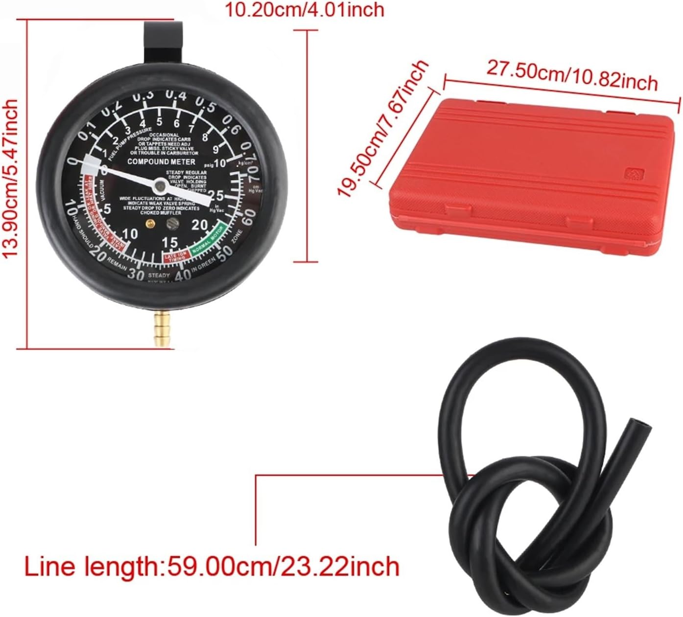 Automotive Manometer Vacuum Pressure Tester Motorcycle Car Cylinder Fuel Exhaust System Oxygen Sensor Test Gauge 4pcs Adapter