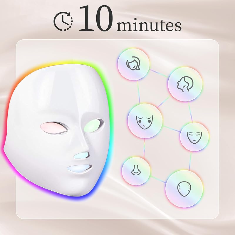 SDKWDH LED Face Mask Light Therapy, Red Light Therapy Mask with 7 Colors, 850nm Infrared & Red Light Therapy for Face, Portable Anti-Aging Skin Rejuvenation Tool with Timer for Home Use image 4