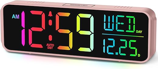 Peakeep Kids Digital Alarm Clock for Bedrooms, Date Day of Week Large Display Numbers 6 Brightness