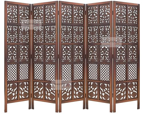 Image of Wooden Room Partition with Stands /Wall Divider for Living Room /Room Divider Wall Separator for Office (5 Panel- Mix)