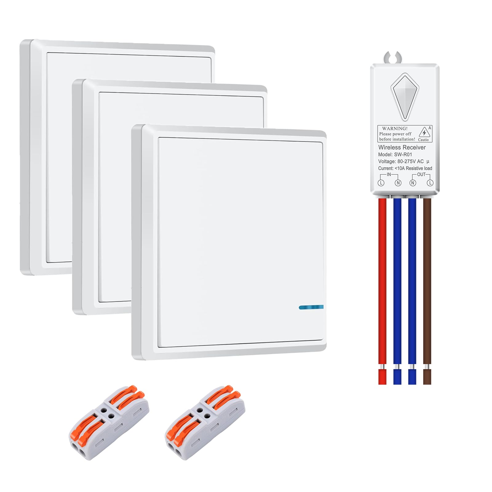 NineLeaf Lot d'interrupteurs sans fil 230 V pour lumière, interrupteur sans fil avec récepteur, interrupteur sans fil IP66, lampes marche/arrêt étanches jusqu'à 1000 W, extérieur 400 m, intérieur 100