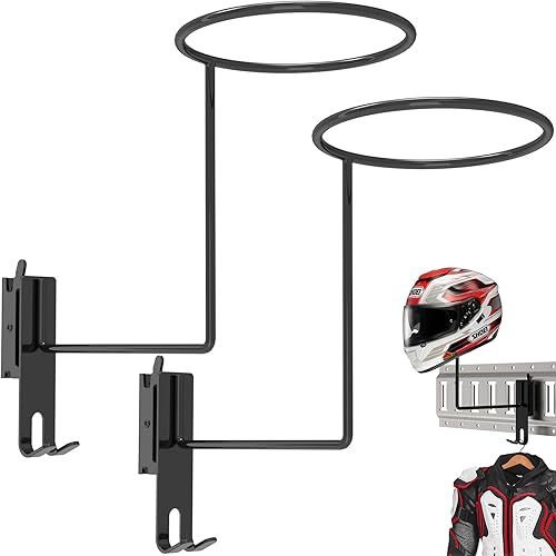 Miniatura 1 de E-Track - Soporte de casco de metal para motocicleta, soporte de casco de motocicleta E Track con 2 ganchos para garaje, taller, accesorios de
