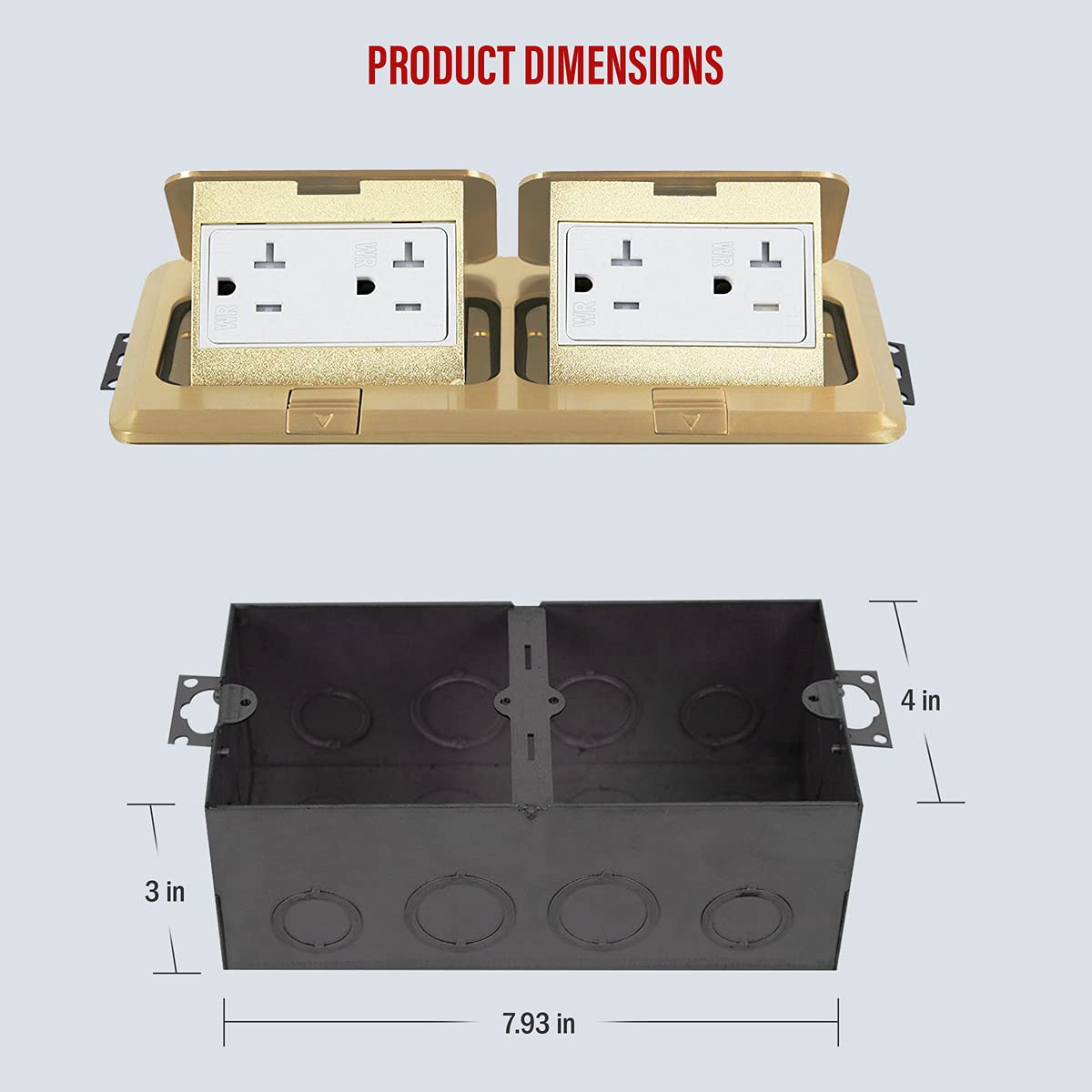 🔥 Cashback up to 70% ENERLITES Dual Pop-Up Floor Box Kit, 8.68 X 4.75 Cover, 20A Tamper-Weather Resistant Receptacle Outlets, Watertight Gasket, Corrosive Resistant Hardware, 962301-C, Brass
