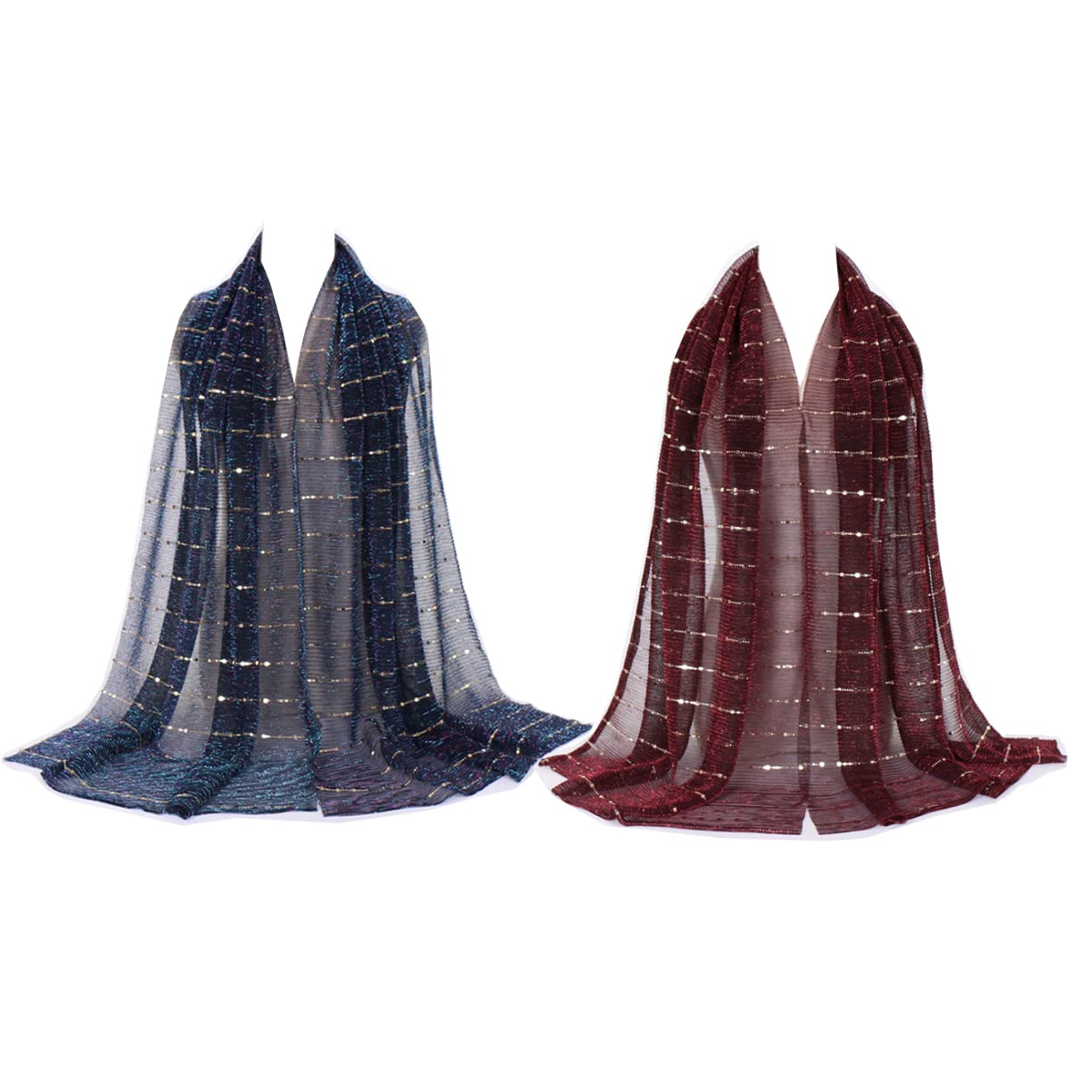 Women Sequin Long Scarf Shawl Headscarf 2PCS Fashion Muslim Hijab Head Wrap Scarves