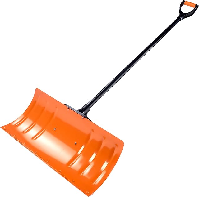 CRESCO Heavy Duty Wide Snow Shovel - 1.4m | Steel Shovel With Handle | Metal Scoop Suitable for Ice, Snow, Car Driveway Grit, Salt Spreader, or Gardening Equipment | Orange