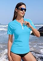 Vista 128 de BesserBay Women’s Rash Guard Shirt UPF 50+ Half Zip Short Sleeve Quick Dry Swim Shirt Swimsuit Tops