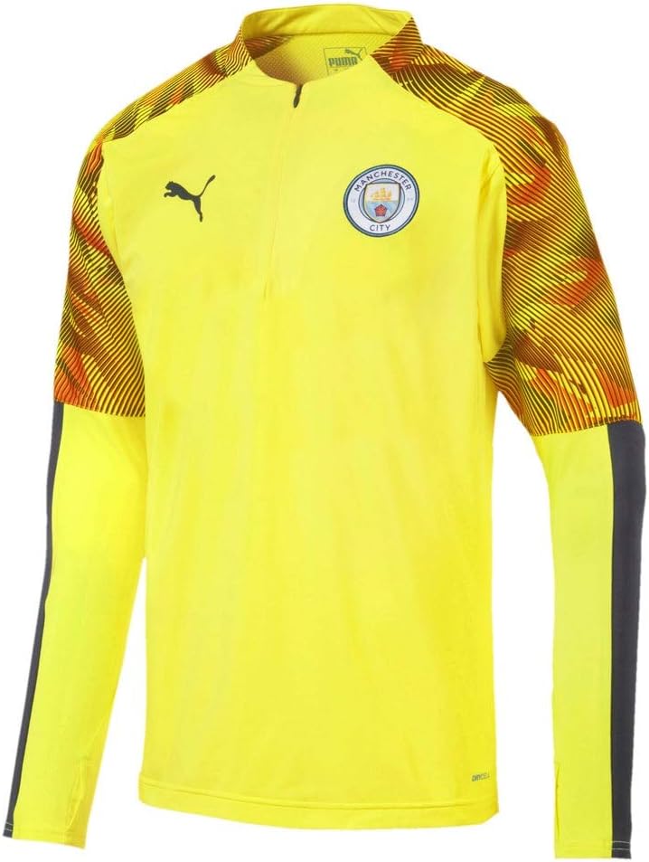 PUMA Mens International Soccer 1/4 Zip Training Top Manchester City, Fizzy Yellow/Asphalt, Small