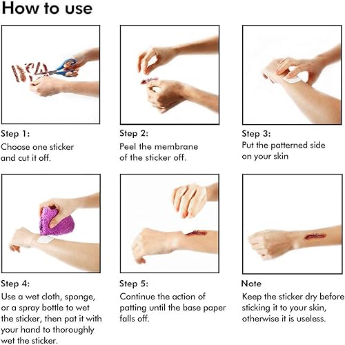 Miniatura 6 de Tatuajes de cicatrices de zombie, cicatriz sangrienta con disfraz de sangre falsa, maquillaje, decoraciones de Halloween, recuerdo de fiesta