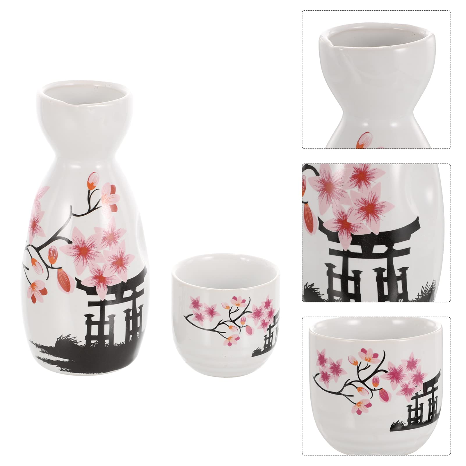 PRETYZOOM - Set di tazze per sakè, in ceramica, con bottiglia di bambù calda, multiuso, per sake