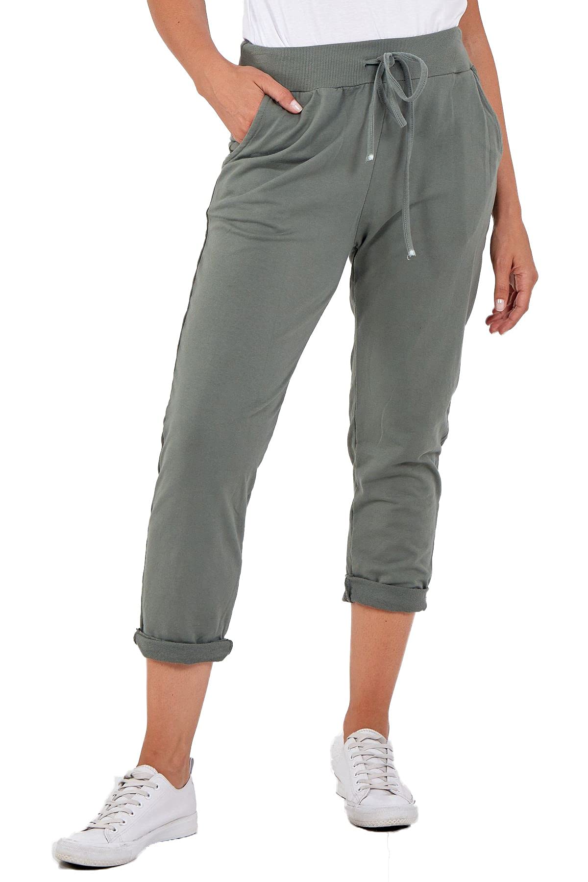 Crazy Girls Womens Italian Trousers, Plain Khaki, XXL (UK 20-22)