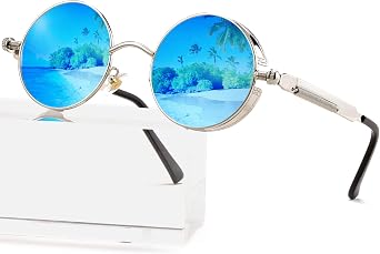 AIEYEZO Round Steampunk Sunglasses for Men Women Retro Gothic Sun Glasses Round Metal Frame Ladies Shades