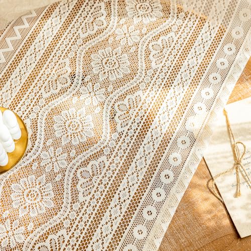 Image of MYSKY HOME Beige Lace French Door Curtains 40 inch Long 2 Panels Boho Sheer Floral Curtains for Door Window Scalloped Doorway Sidelight Curtains Come with 2 Matching Tie-Backs, 26 inch Wide Each Panel