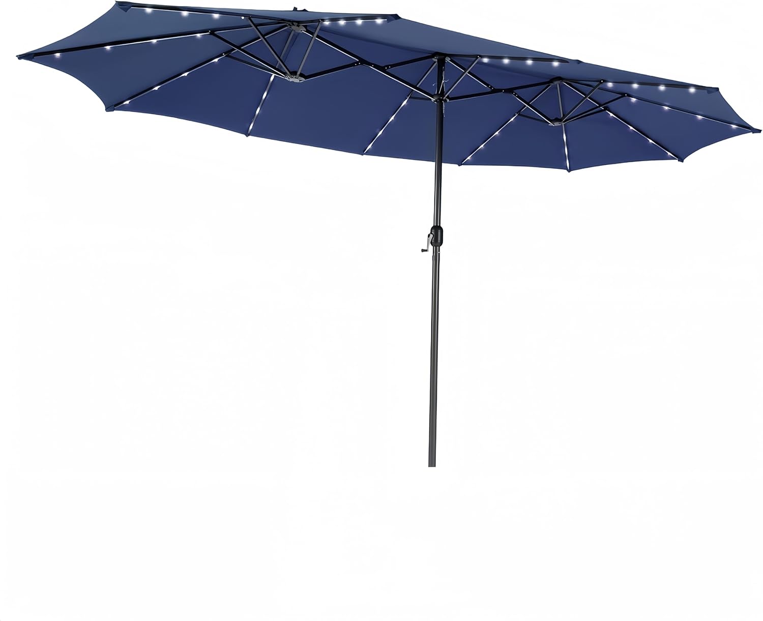 15ft Large Patio Umbrella with 3 Solar panels, 48 Solar LED Lights Base NOT Included, Outdoor Double-Sided Rectangle Market Umbrella with Crank Handle, Perfect for Pool, Lawn, and Garden (Pole Diameter 1.9 inch)