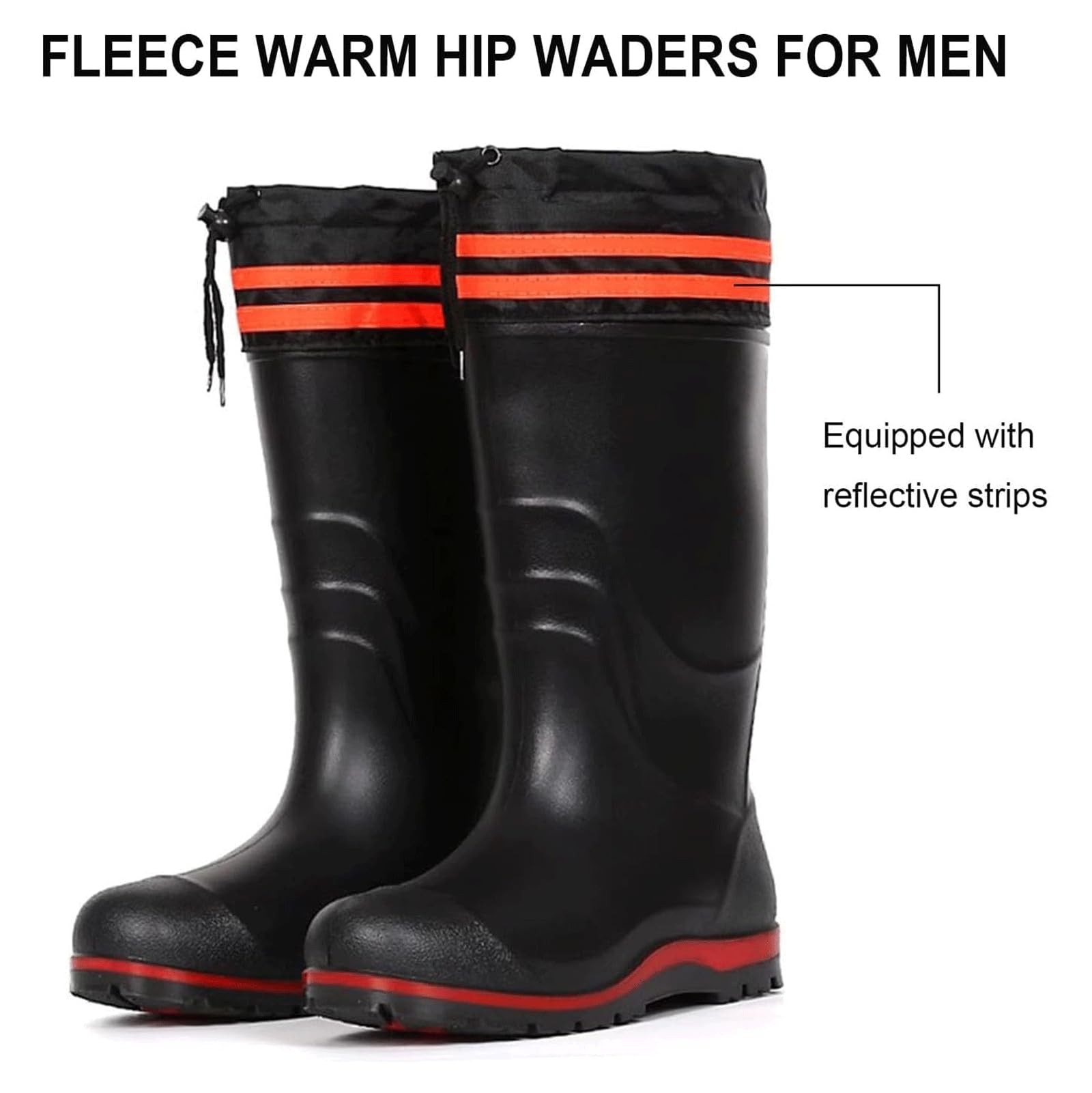 FAXIOAWA Botas gruesas de pesca para vadear, botas de invierno cálidas para la cadera con tiras reflectantes para trabajo agrícola