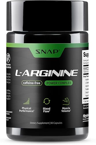 Snap L - Cápsulas de arginina - Suplementos de circulación sanguínea con nitrosigina y citrulina L para energía natural, aumenta el flujo sanguíneo