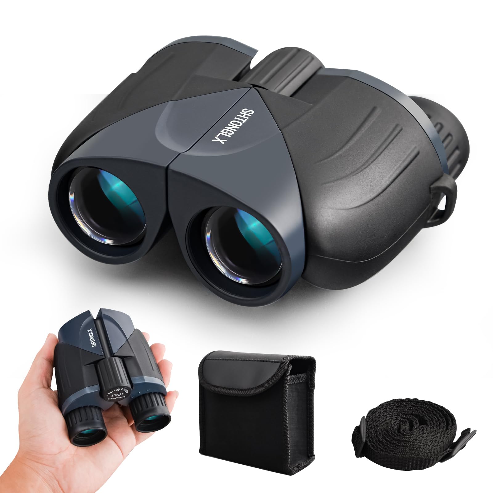 SHTONGLX 15X25 Binoculars for Adults Kids, Small Compact Binoculars for Bird Watching Hunters, Mini Pocket Binoculars for Adults, Ideal Gifts for People Travel A Lot, Outdoorsy Kids