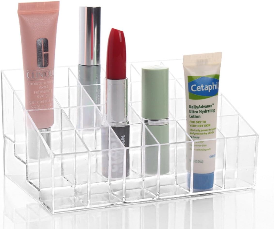 Acrylic Lipstick Organizer Transparent Cosmetic Makeup Organizer 24 Space Storage Clear Case Display Rack Holder (Clear)