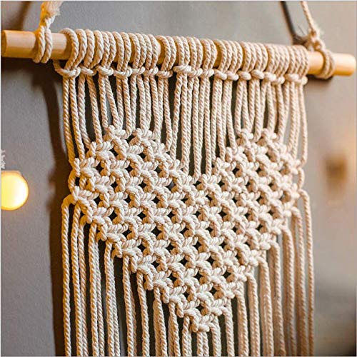 Image of Macrame Handmade Cotton Bohemian Style Heart Wall Hanging Beautiful Woven Wall Decor (Beige, Medium)