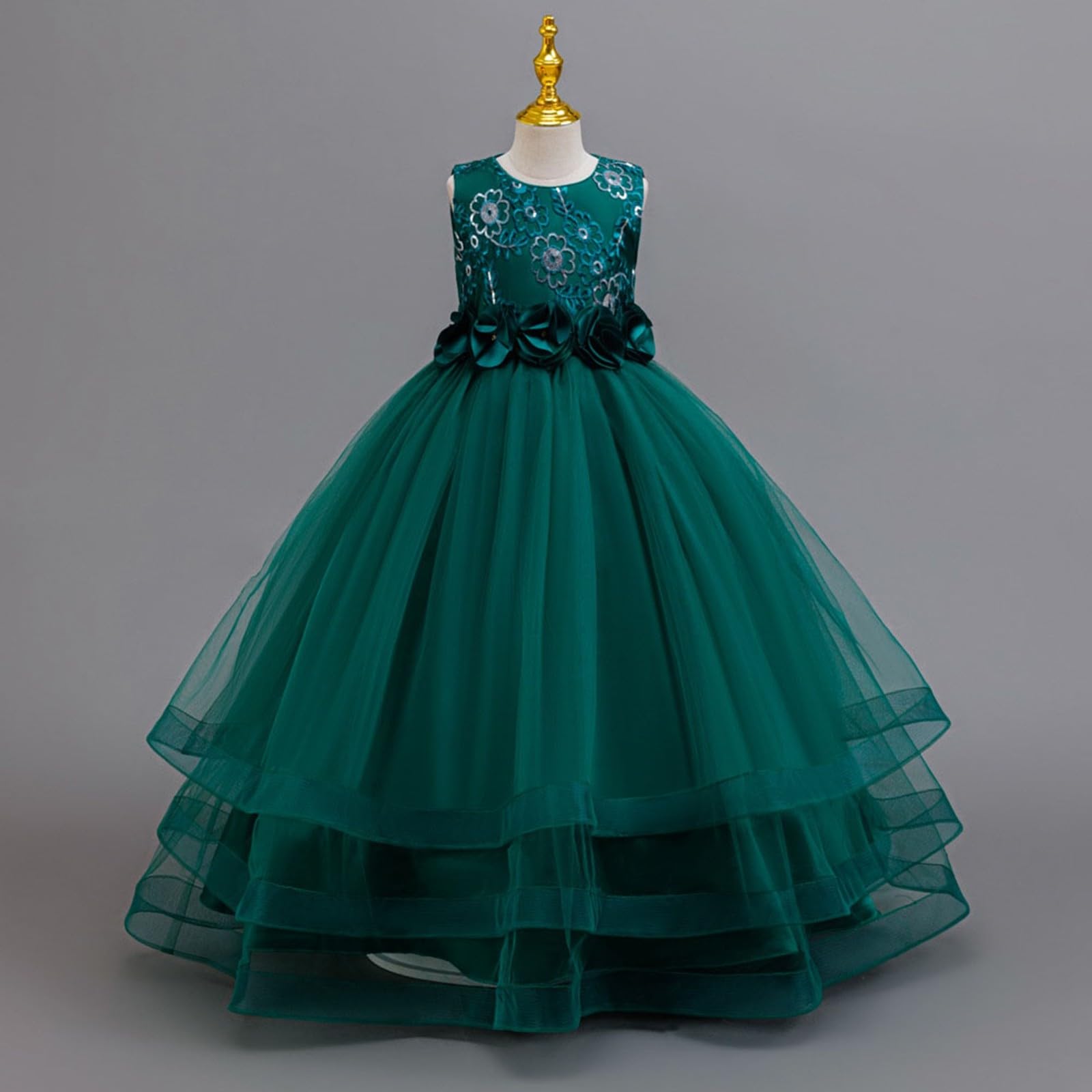 Vestido sin Mangas con Bordado Floral para niñas, Ideal Bodas, Fiestas de cumpleaños, Punto piqué, Cintura elástica y Ligero, Uso Diario, colección Casual/g