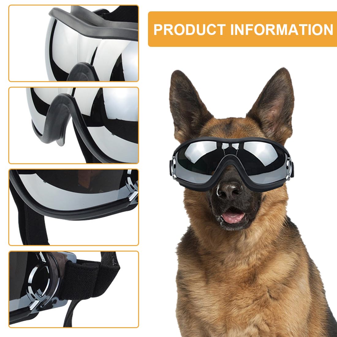 Occhiali per Cani Impermeabili con Protezione UV e Fascia Elastica Regolabile per Cani di Taglia Medio-Grande