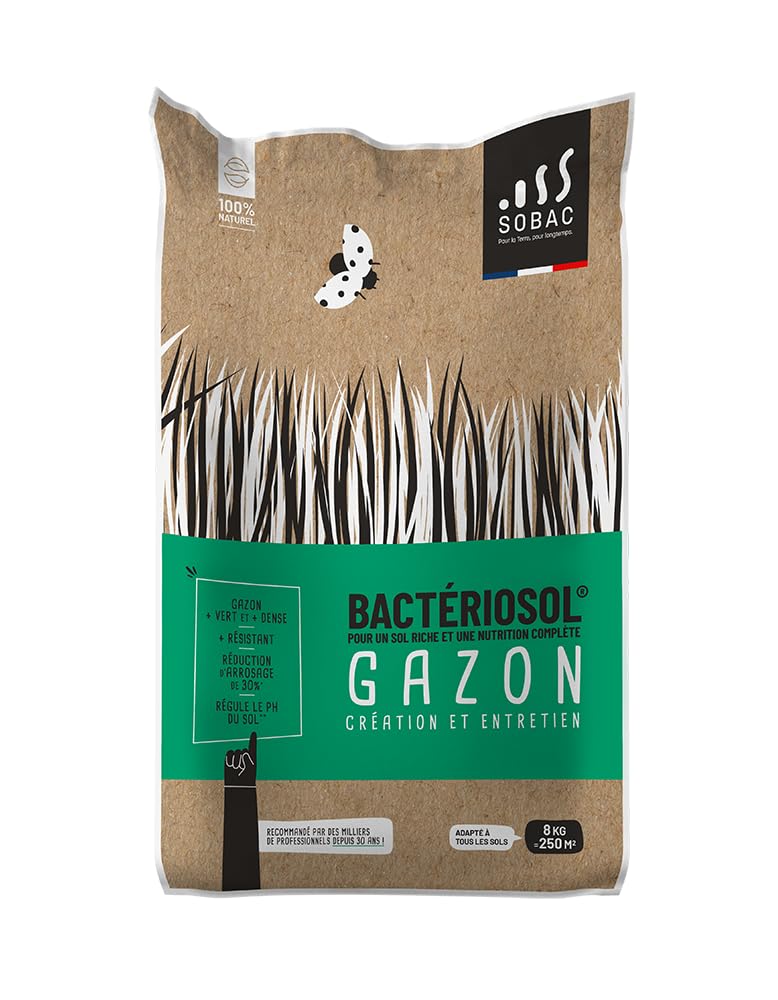 Bactériosol Gazon, Amendement Organique 100% Naturel, Création et Entretien Pelouse, UAB, 8 kg, 250 m²