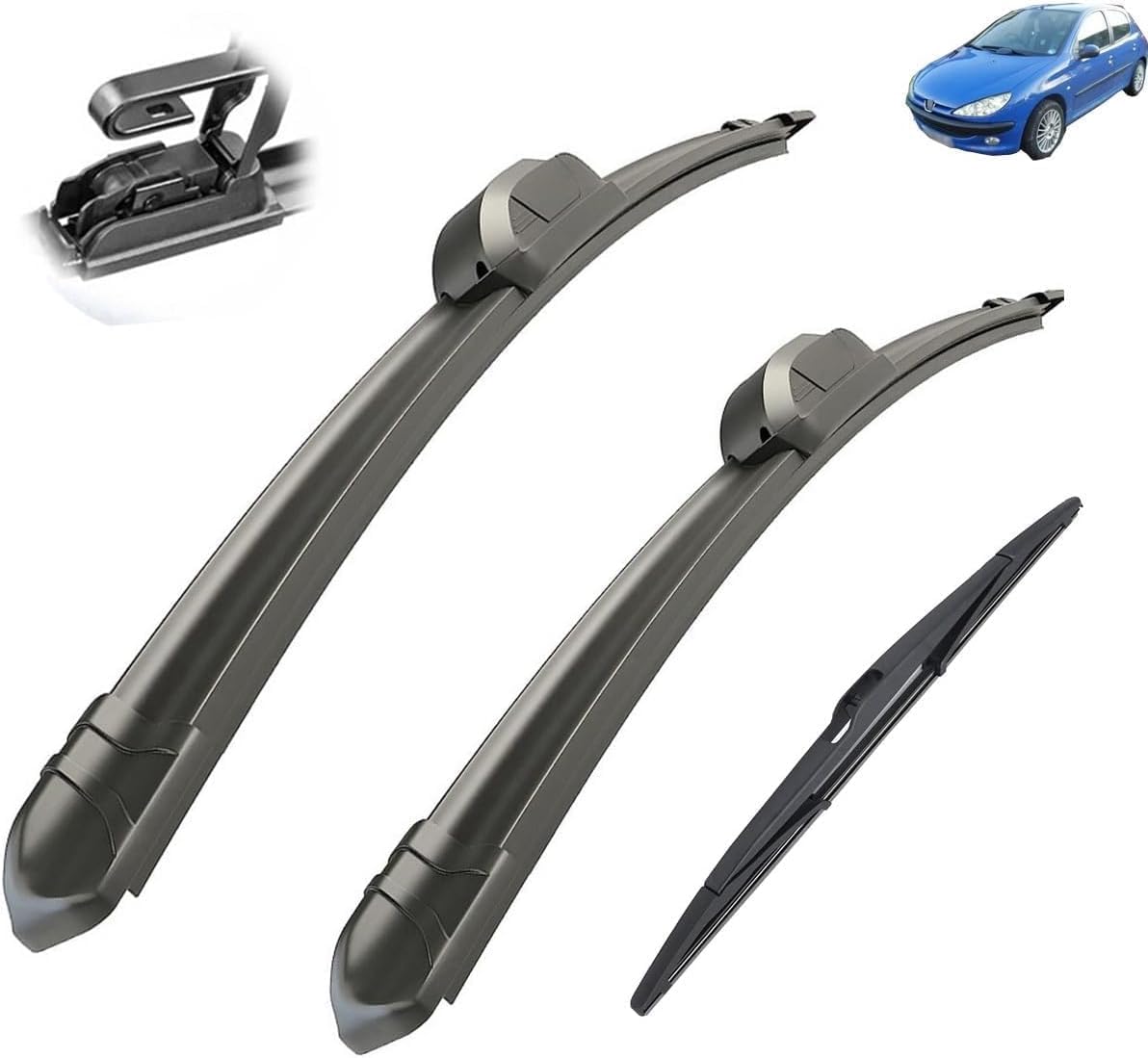 Liuhuiffac Normal Wiper Blade Set Front & Rear For Peugeot 206 Sw 2002-2006 | All Weather Windscreen Wiper Blades Replacement | With Specific Fitment | Pack Of 3 (Rhd)