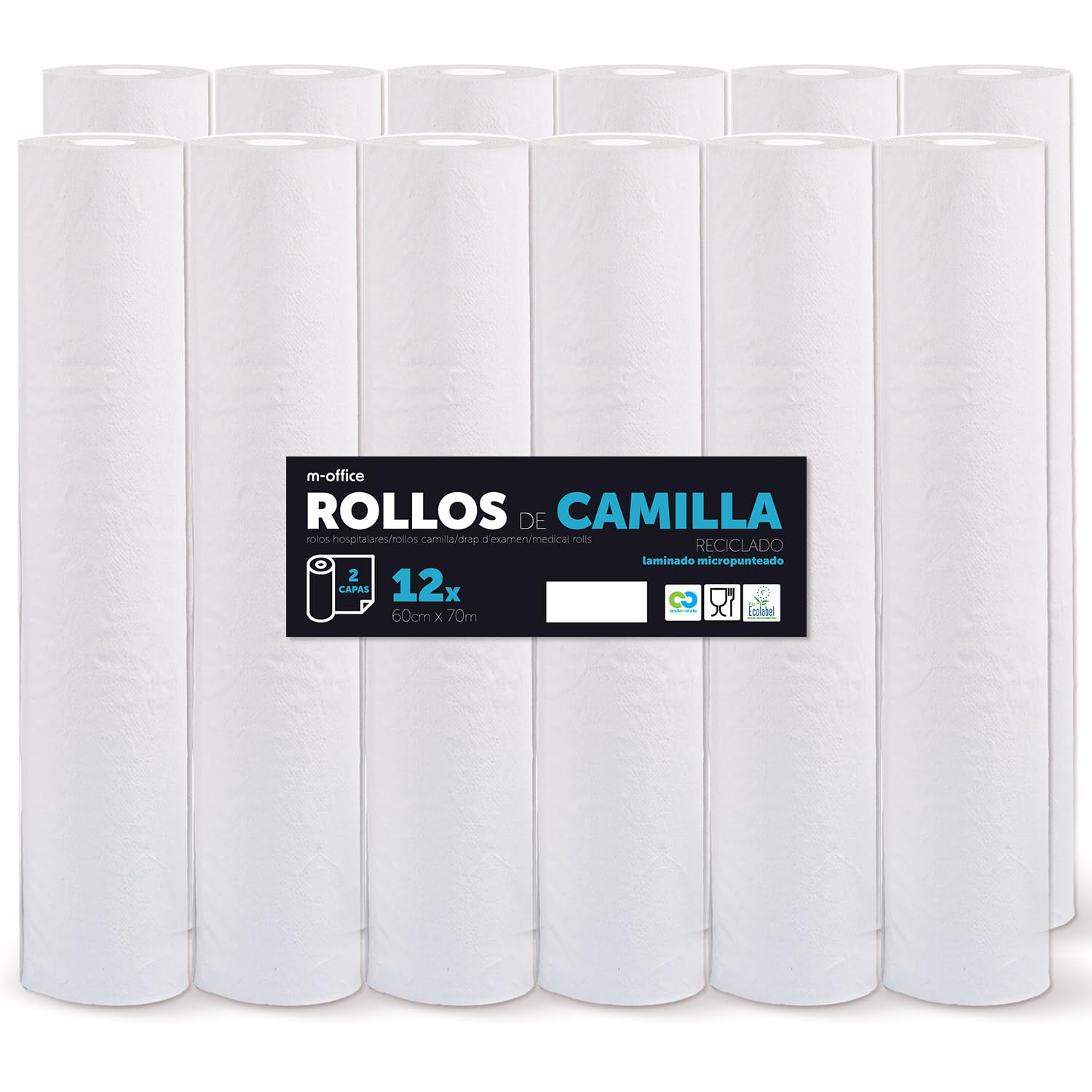 Rollo para Camilla, Rollo Papel para Camilla de Procedimientos Médicos, Masaje, Tratamientos de Belleza y Spa, Papel para Camilla de Estética y Masaje (60cm x 70m laminado reciclado, 12 unds)