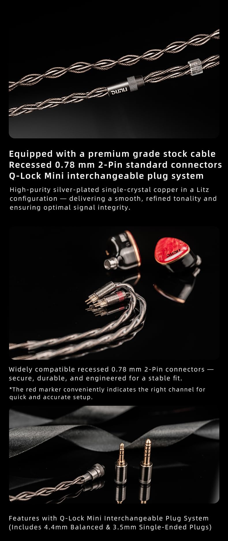 Fanmusic DUNU DN242 Kopfhörer 2DD+4BA + 2 planar mit 0,78 mm 2-poligem austauschbarem Kabel (Standardversion)