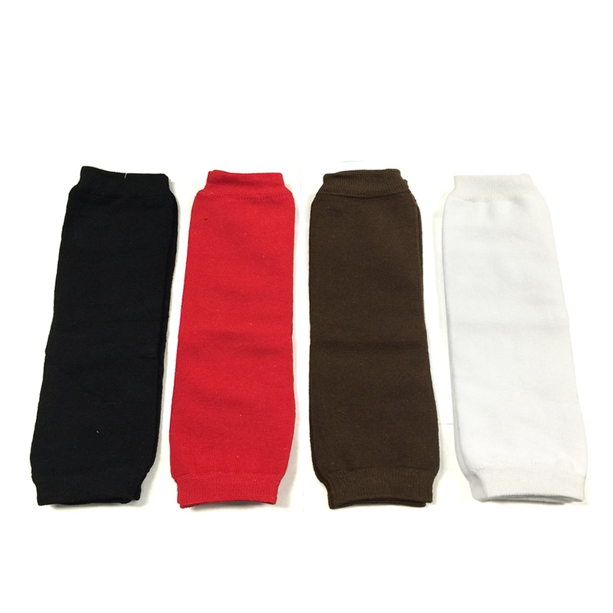 Wrapables Colorful Baby Leg Warmers Set of 4, Solid Black, Red, Brown, White