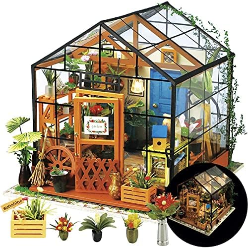 Rolife DIY Miniatures Dollhouse Kit, Miniature Greenhouse DIY Craft Kits for Adult to Build Tiny House Model, Halloween/Christmas Decorations Gifts for Family and Friends (Cathy's Greenhouse)
