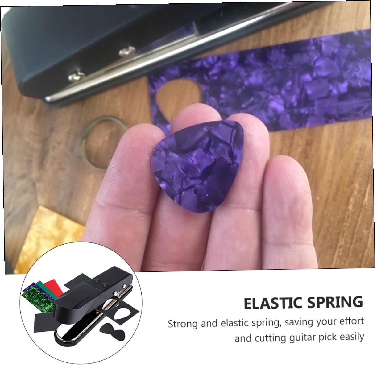 Gitarrenplektrum Stanzer aus Legierung mit Elastischer Feder zum Selbermachen und Schneiden von Gitarrenpicks für Selbstgemacht Gitarrenzubehör Schwarz Zufällige Farbe
