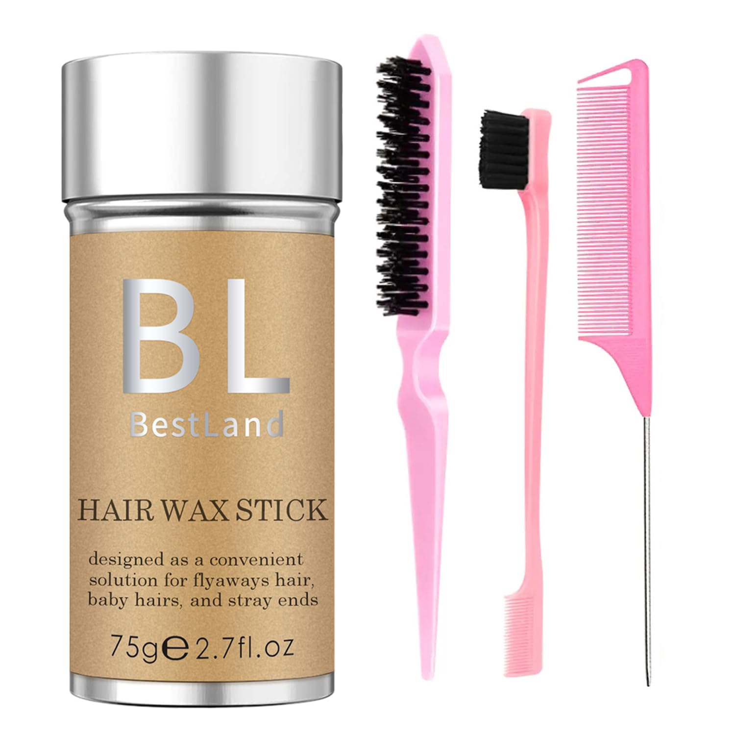 Sponsored Ad - 4Pcs Hair Wax Stick & Slick Back Hair Brush Versatile Hair Styling Set, Hair Wax Stick for Flyaways & Wigs Hair Tamer Styling, Edge Brush, Teasing Brush and Rat Tail Combs for Kid Women Girls (Pink)