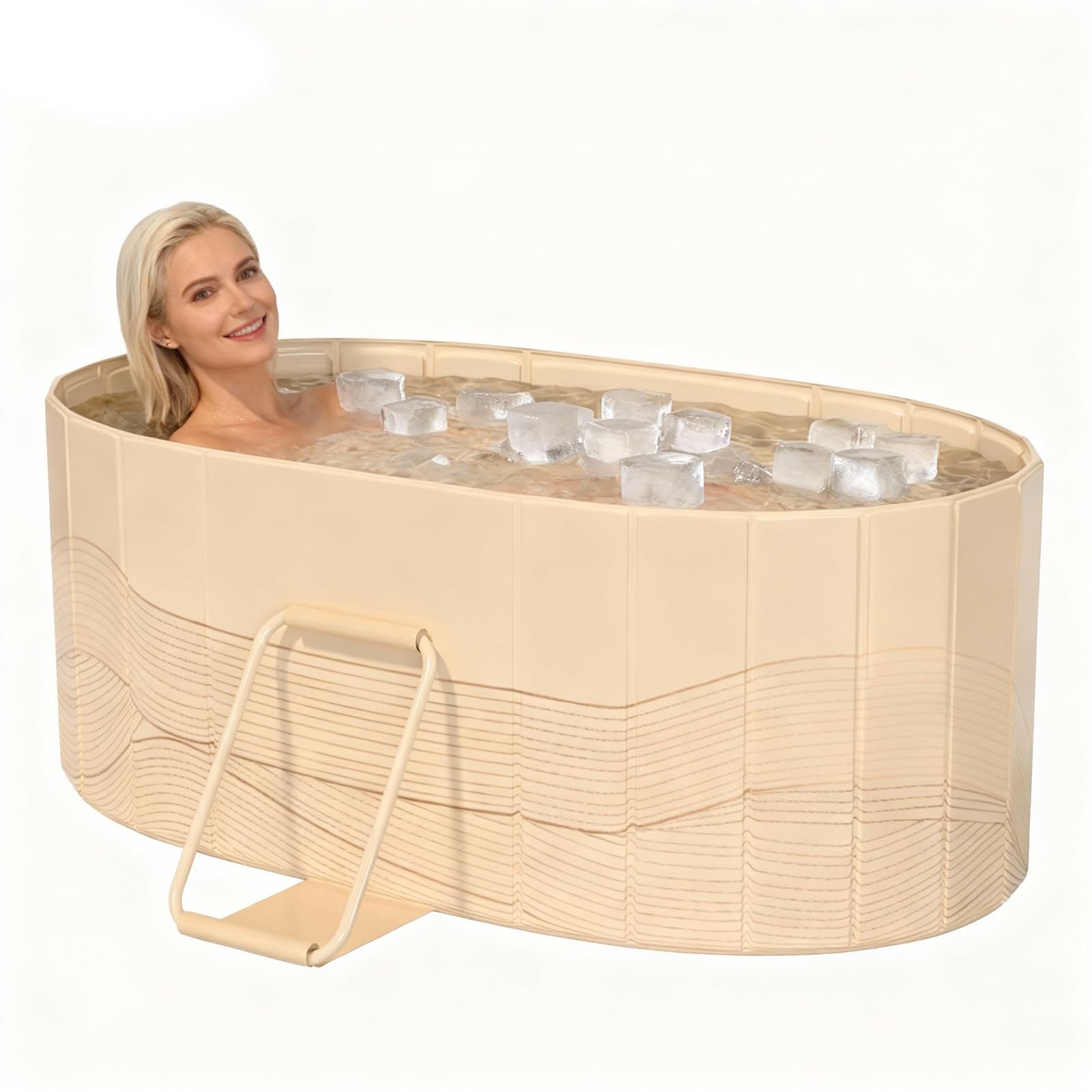 Vinteky Baignoire pliable adulte 123x52x53cm,Baignoire portable pliable avec 2 panneaux de support latéraux,2 trous de drainage,pour adultes,baignoires pour Intérieur/Extérieur (Doré)