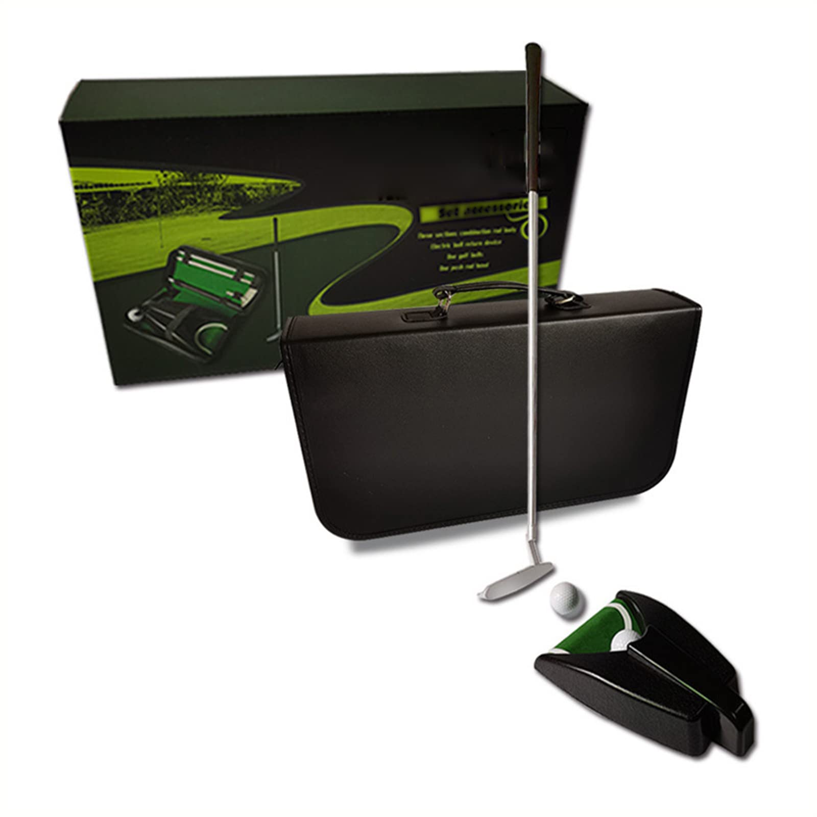 Tragbares Golf-Putter-Geschenkset, Golf-Putter-Putting-Trainer, rechte Schubstange aus Aluminiumlegierung, Golfstange mit Ballrückführsystem, Tragetasche