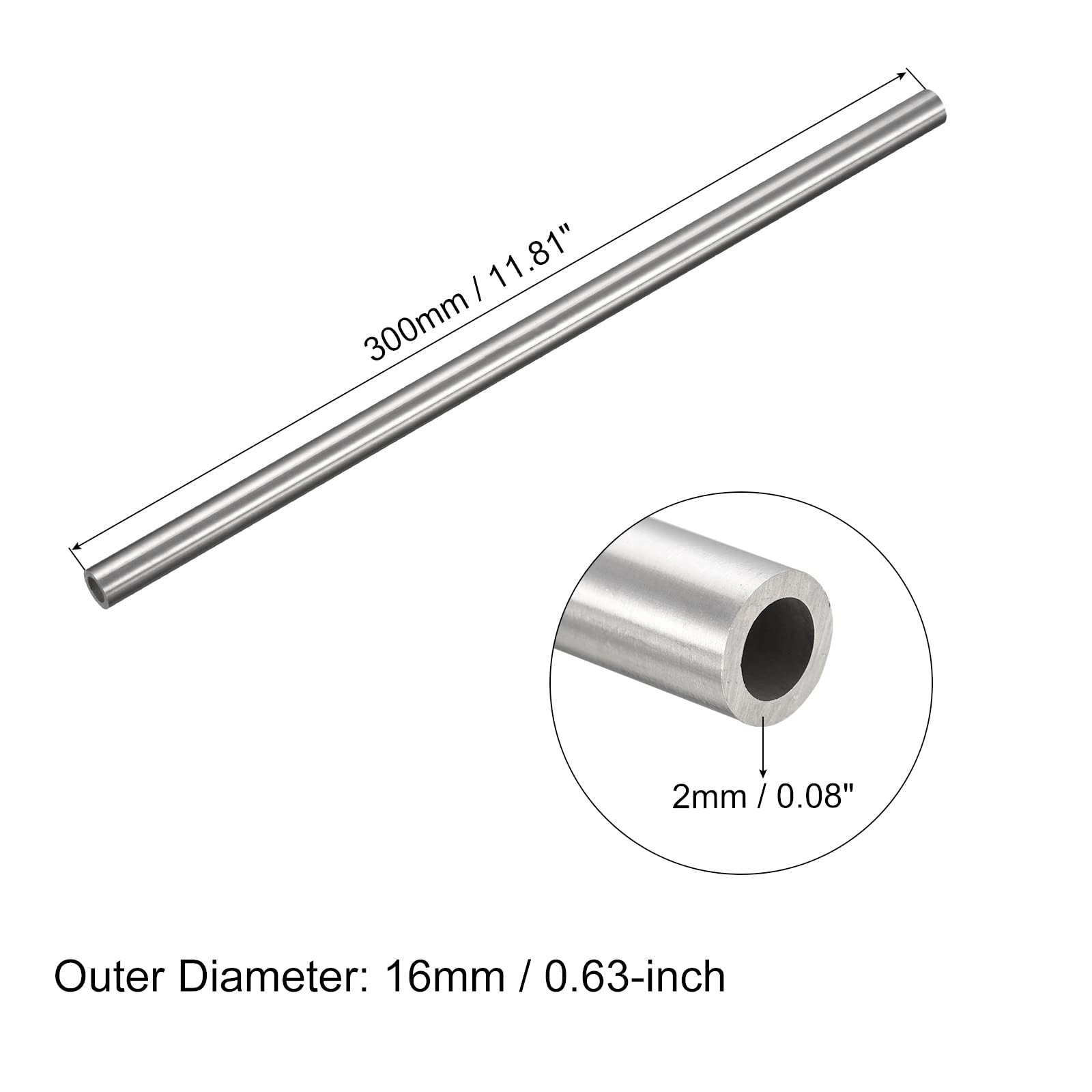QUARKZMAN 304 Edelstahl Rohr 16mm Außendurchmesser, Runde Nahtlose Edelstahlrohr 2mm Wandstärke, Edelstahl Gerade Rundrohr 300mm Länge, Silber Metallrohr für Industrie Heim Gartendekoration