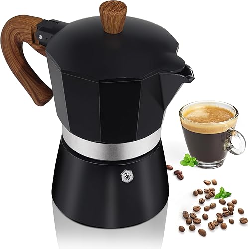 Miniatura 14 de Cafetera de café de aluminio de 6 tazas 300ml Moka Pot Expresso para café de estufa, cafetera de café espresso de estilo clásico italiano, colorida,